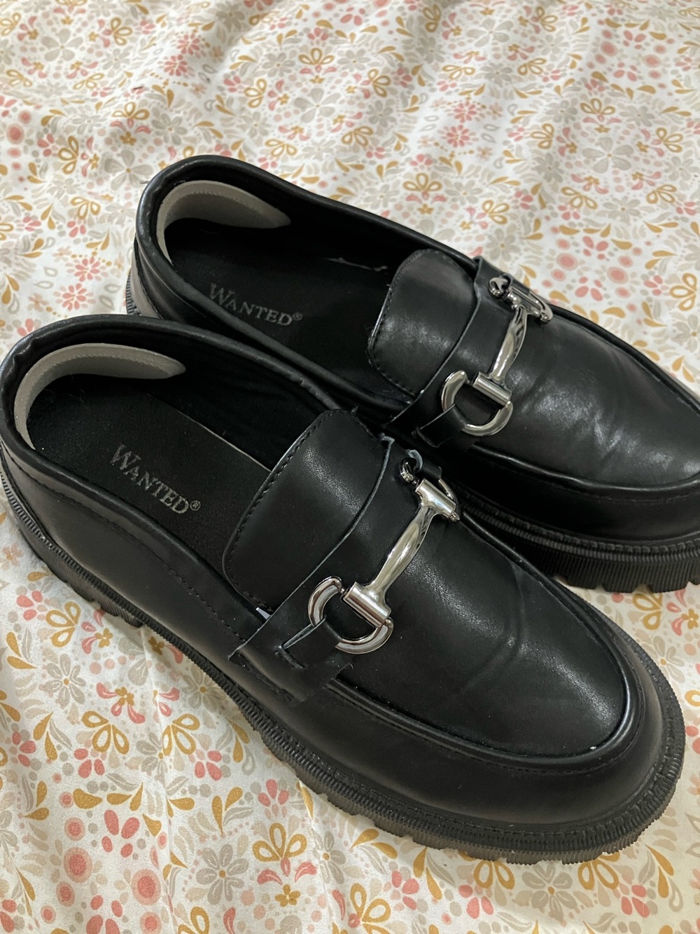 Wanted Black Leather Loafers with Silver Bit Accent